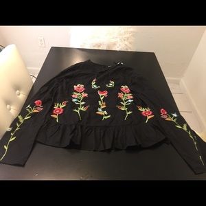 Embroidered woven peplum top